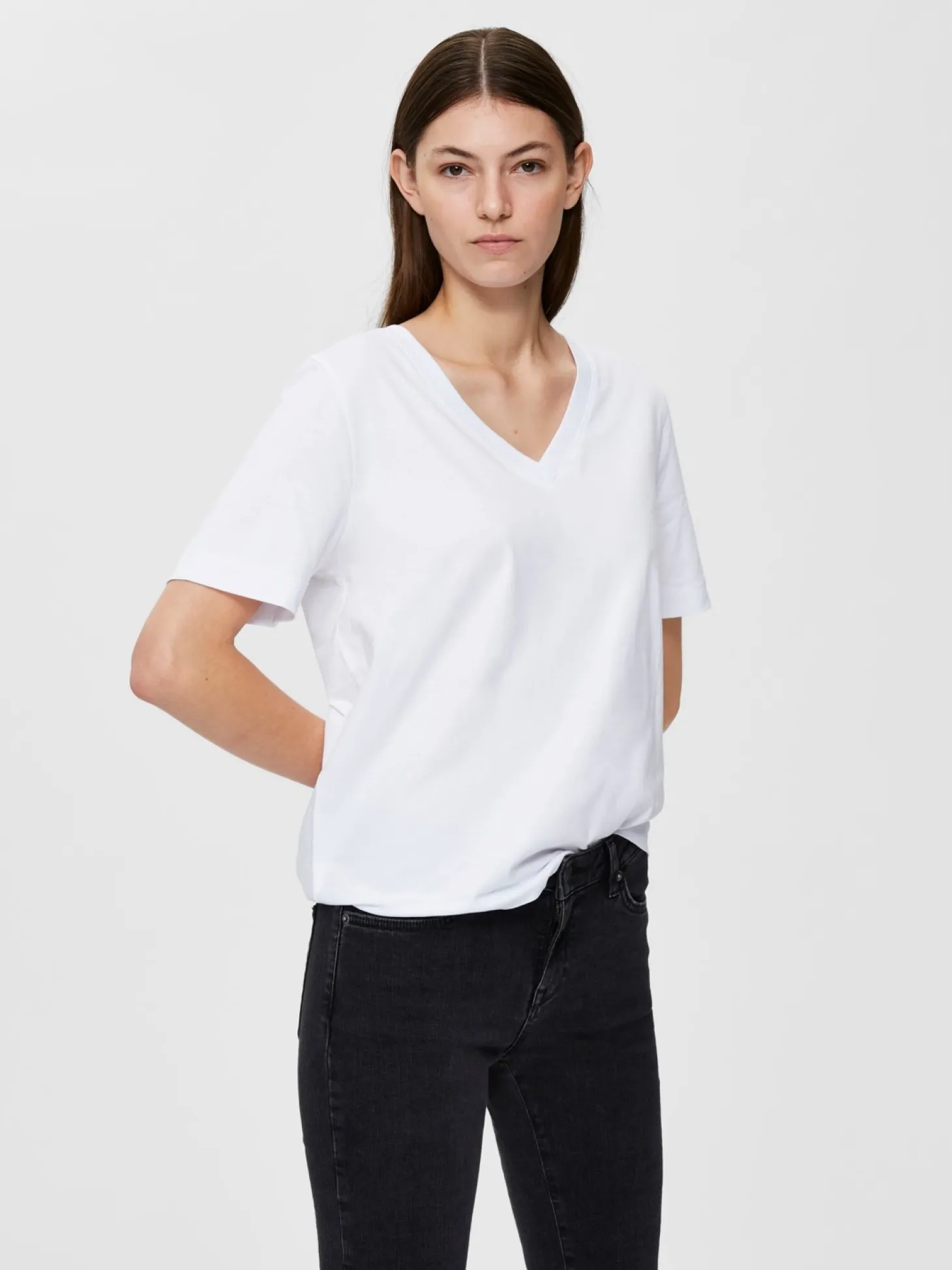 Selected Basic T-Shirt Met V-Hals Standard Bright White Cheap