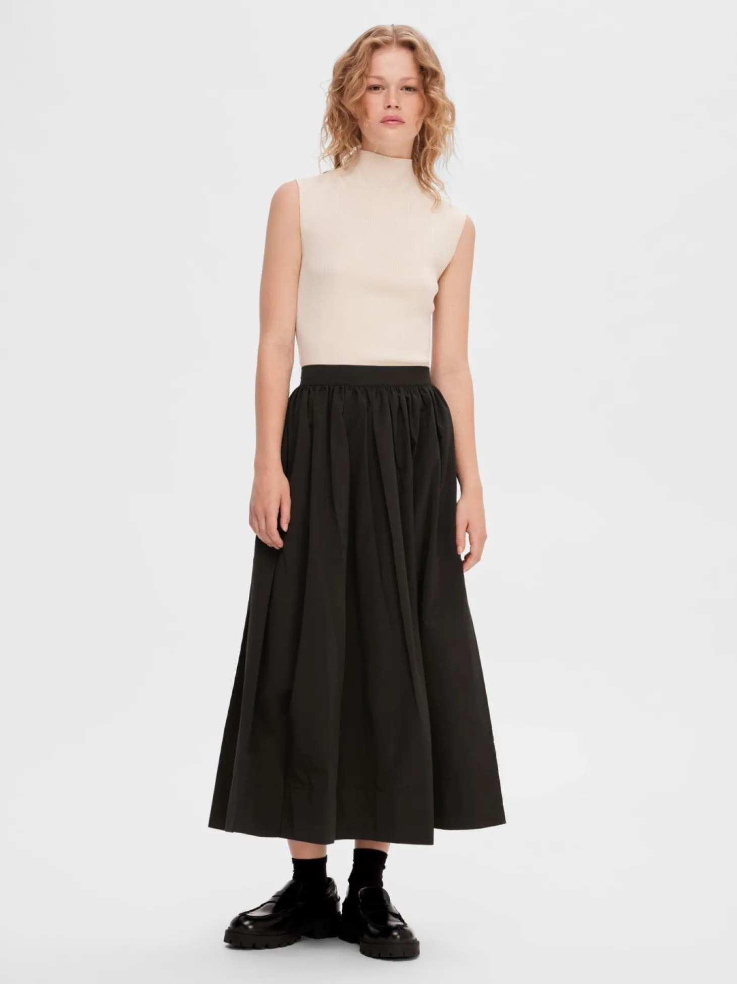 Selected Hoge Taille Midi Rok Libbie Black Clearance