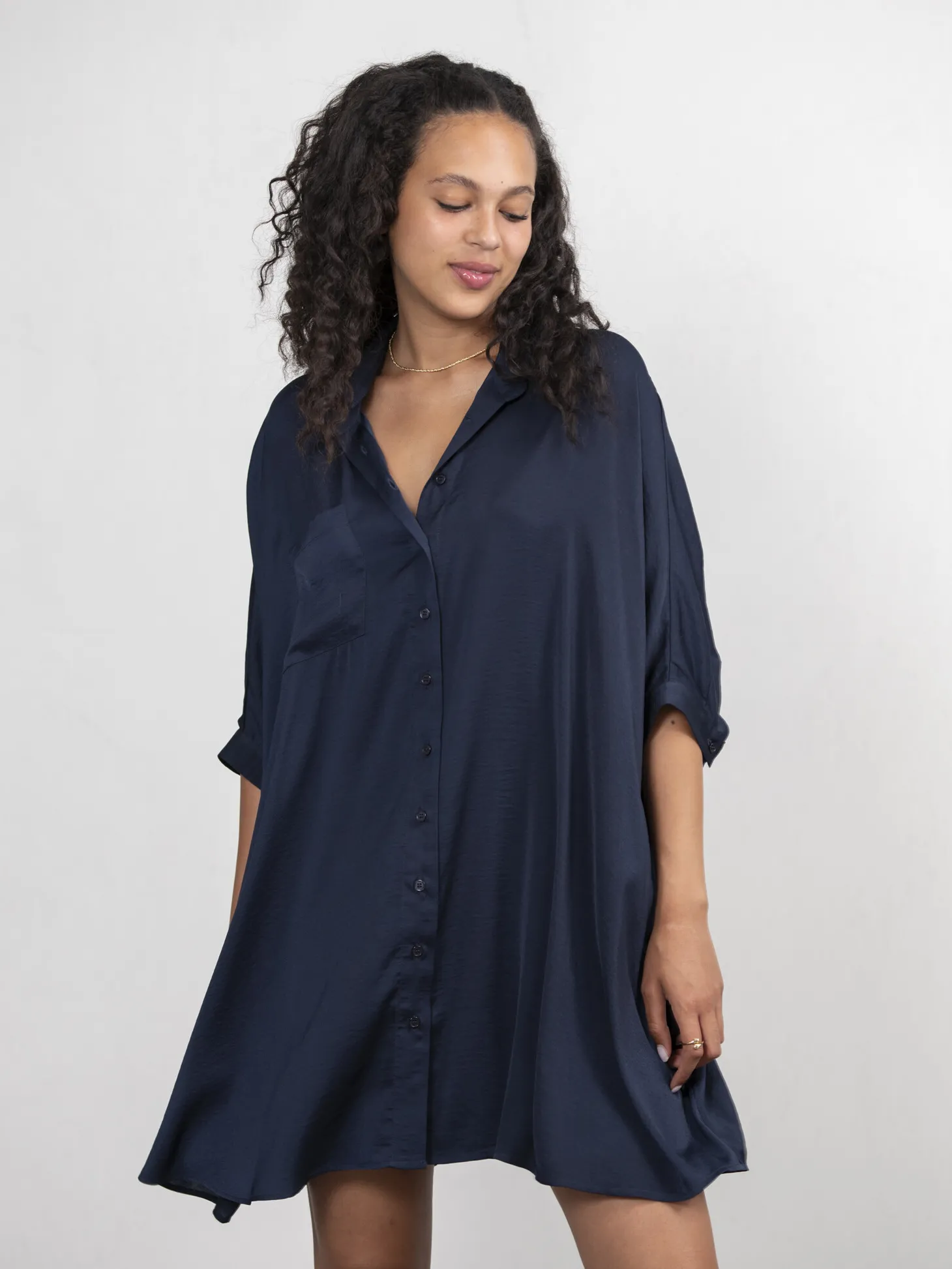Les Soeurs Satijn Blousejurk Mason Dark Blue Discount