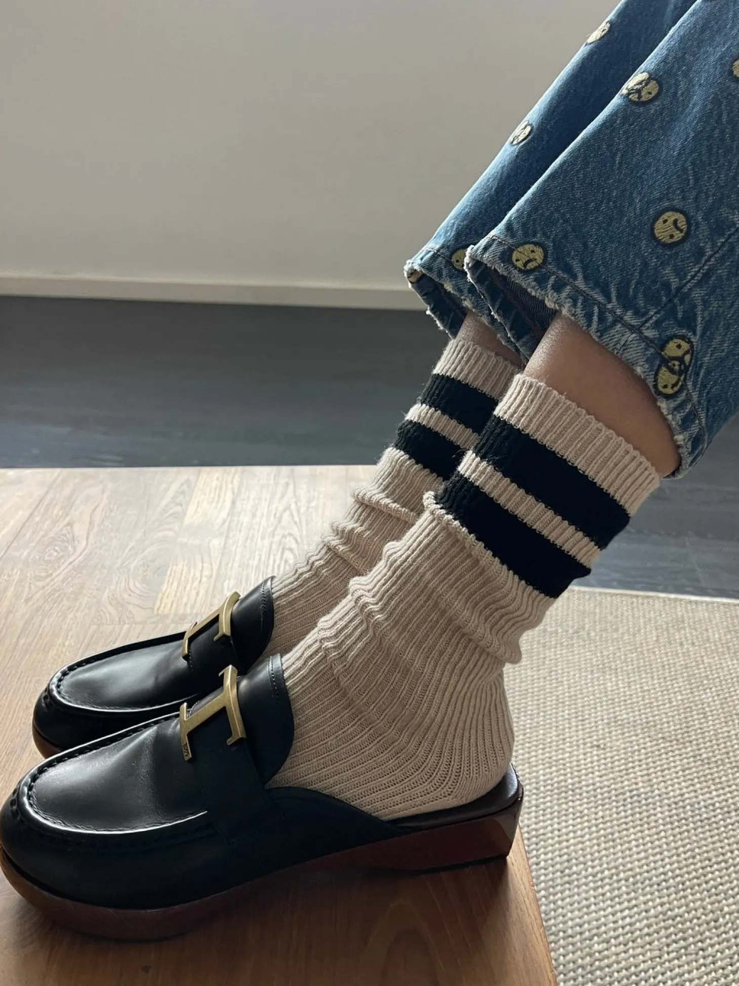 sokken_grandpa_varsity_2.webp Le Bon Shoppe Sokken Grandpa Varsity Oatmeal Black Stripe Sale