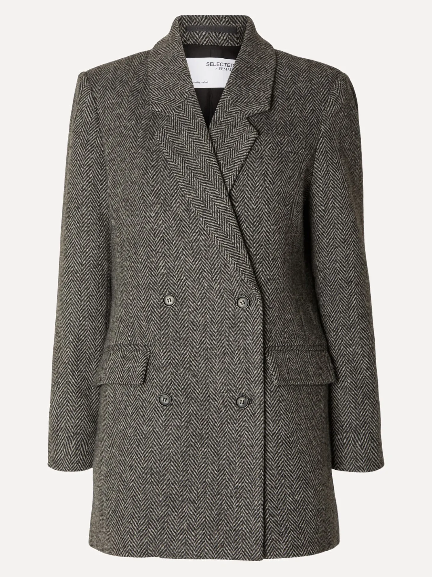 Selected Tailored Double Breasted Blazer Hera Dark Grey Melange Fashion